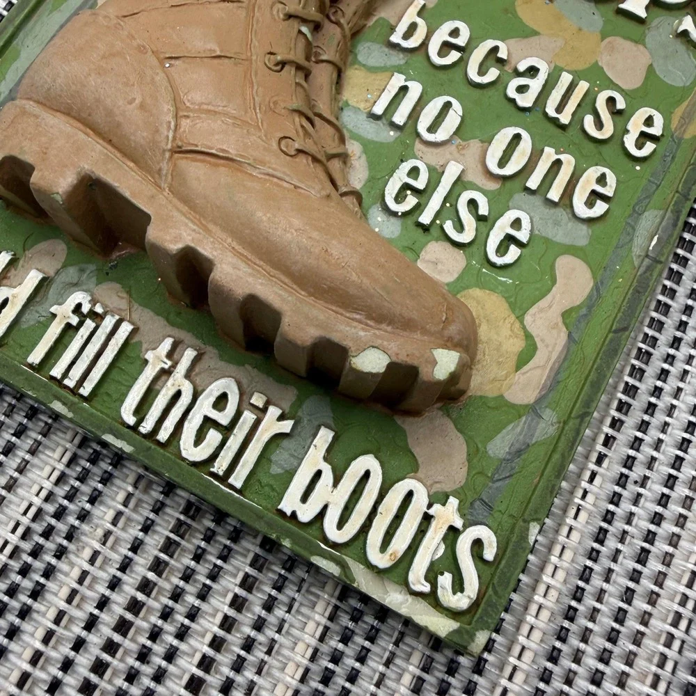 Support Our Troops Military Boot Ornament Camouflage Resin Patriotic Gift 3.25in
